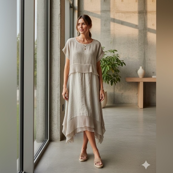 7 Agosto Dresses & Skirts - 7 Agosto Linen dress flowy lagenlook whimsical made in Italy